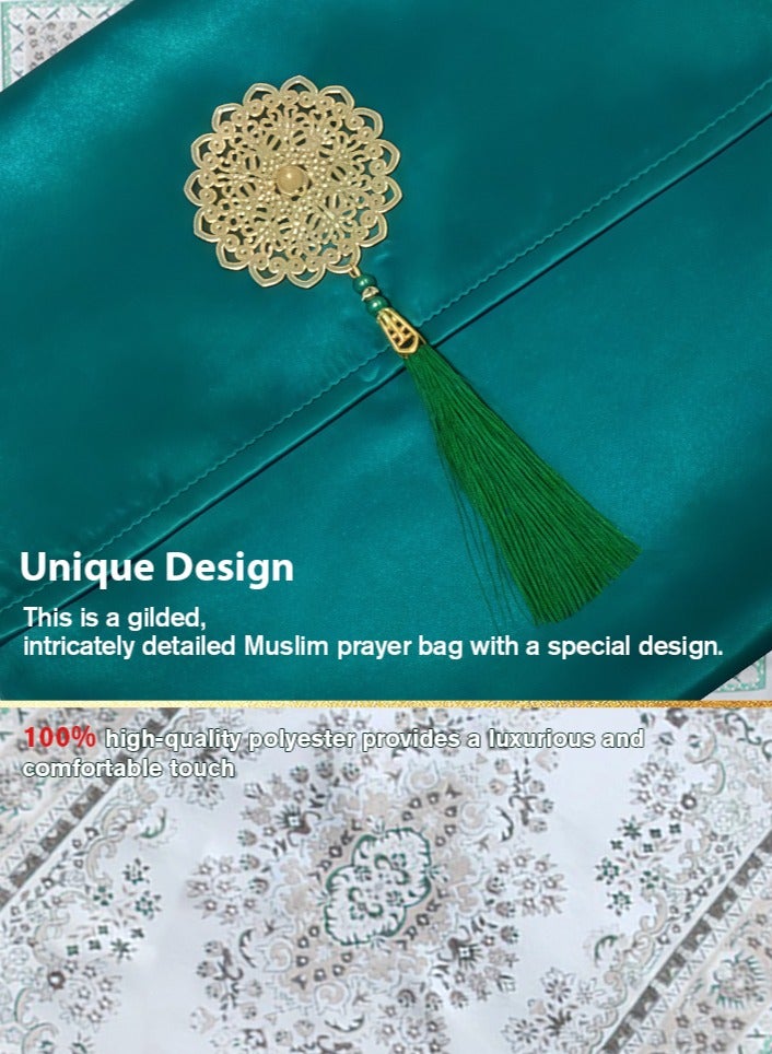 Sunnaltree 3PCS Prayer Mat Set with Box, Beautiful Prayer Mat, With Pouch and Tasbih, Premium Quality Skin Friendly Materiel, Foldable Prayer Carpet Mat, Ideal for Home, Travelling, At Office, At Work, For Ramadan, Eid Etc, Best Gift Idea Prayer(Green) - Image 2